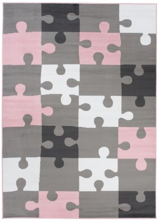 Tapiso Alfombra para niño rosa gris blanco puzzle 140x200cm
