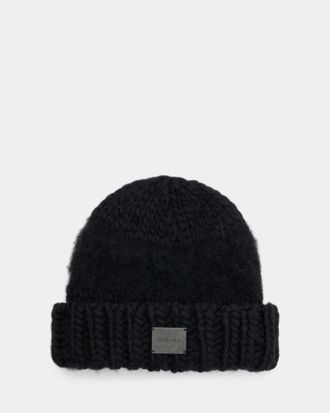AllSaints Wool Amber Logo Patch Beanie, Size: One Size