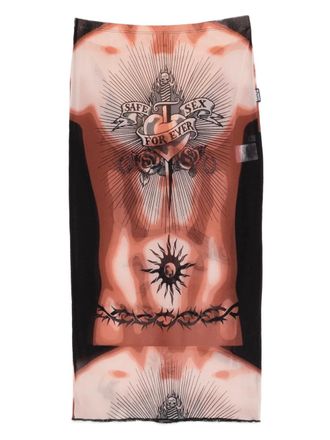 Jean Paul Gaultier tattoo print knee skirt - Neutrals