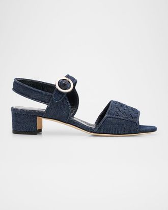 Manolo Blahnik Chambray Vibius Den Buckle-Strap Sandals