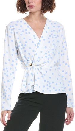 Halston Heritage Long Sleeve Polka Dot Wrap Top