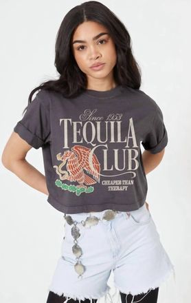 Girl Dangerous Tequila Club Cropped Boyfriend Tee In Vintage Black