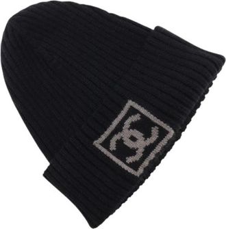 Chanel Pre-owned Coco Mark Wollen Zijde Kasjmier Hoed - Heren - Vintage Accessoires - Zwart - ONE Size - Wol - Vintage
