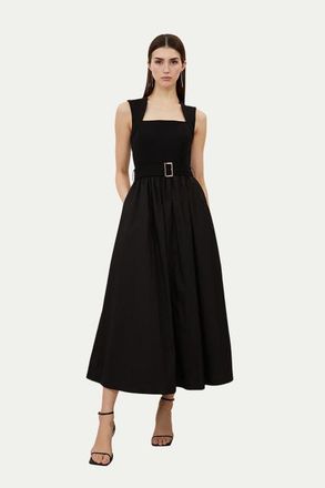 Karen Millen Square Neck Belted Maxi Dress in Black at Nordstrom, Size X-Small