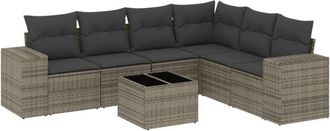 vidaXL Vidaxl - Set De Sof&aacute;s De Jard&iacute;n 7 Piezas Con Cojines Rat&aacute;n Pe Gris