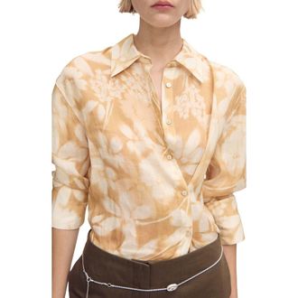 Mango Floral Ramie Button-Up Shirt in Mustard at Nordstrom Rack, Size 6