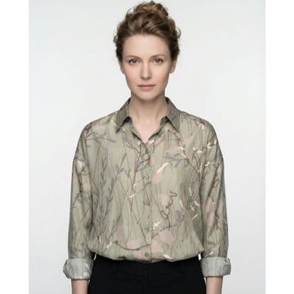 Brunello Cucinelli Green Silk Floral Shirt, Size X-Large