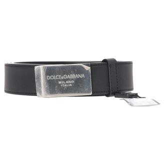 Dolce & Gabbana Plaque Buckle Riem in Zwart Leer