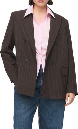 Mango Double Breasted Pinstripe Blazer in Brown at Nordstrom, Size Xx-Large