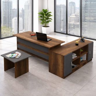 Dmora Set De Oficina Harriet, Modular, 3 Estantes, 3 Cajones, Marr&oacute;n Nogal
