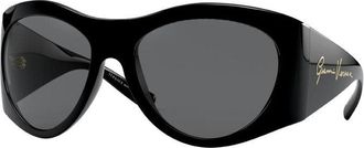 Versace Sunglasses Oval Full Rim, Black Frame And Grey Lens Ve4392Gb1/87