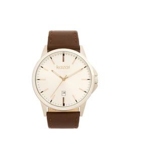 Kazar Accessoires, Heren, Wit, ONE Size, Minimalistisch horloge met bruine band