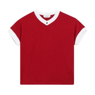 Versace T-Shirts, female, Red, Size: S Stretch Cotton-Jersey T-Shirt
