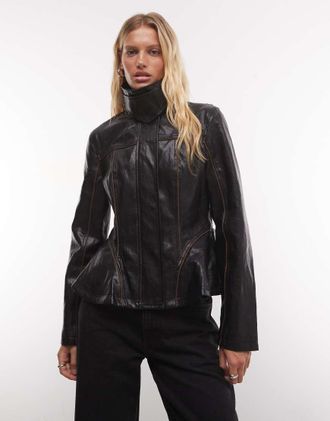 Azalea Wang Ally giacca biker con peplo in PU nero