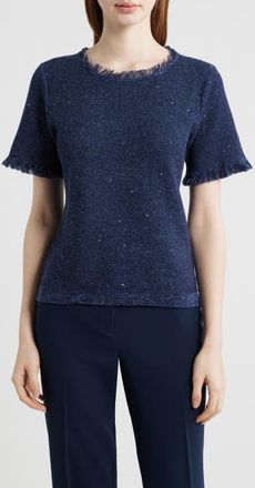 Kobi Halperin Kate Fringe Short Sleeve Sweater in Navy at Nordstrom, Size X-Small