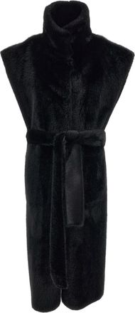 Stand Studio Black Oaklynn Reversible Belted High-Collar Faux Fur Vest