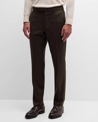 Ermenegildo Zegna Mens Solid Pure Wool Flat-Front Pants