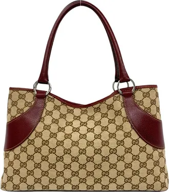 Gucci Brown Canvas Leather Handbag Shoulder Bag Tote Bag (Pre-Owned)