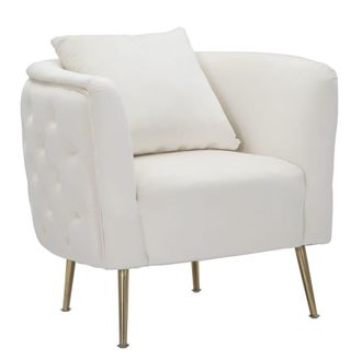 Mauro Ferretti Sill&oacute;n de tela beige con patas doradas cm 76x74x71