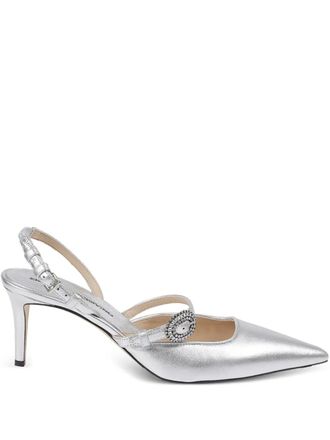 Ermanno Scervino buckle slingback pumps - women - Metallic Leather/Calf Leather/Calf Leather - 37 - Silver