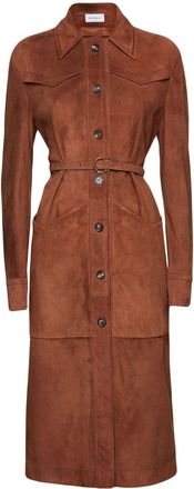 Ferragamo button-front suede dress - women - Suede - 44 - Brown