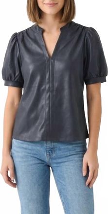 THML Clothing Faux Leather Top In Dark Navy