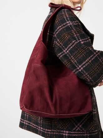 Fat Face FatFace Burgundy Red Suede Bow Handle Shoulder Bag