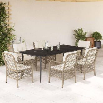 vidaXL Set Comedor De Jard&iacute;n 7 Pzas Con Cojines Rat&aacute;n Sint&eacute;tico Beige Vidaxl
