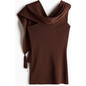 H&M One-shoulder Scarf-detail Knitted Top in Dark Brown at Nordstrom, Size X-Small