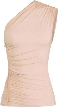 Elisabetta Franchi Sleeveless Tops, female, Beige, Size: L Draped Zip Jersey Top
