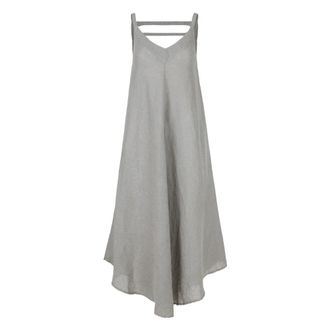 Bomboogie Abito Lungo a Righe in Lino - - Dresses - Donna - Grigio - M