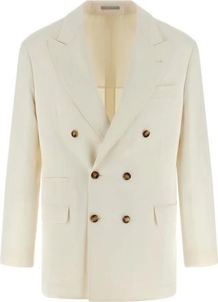 Brunello Cucinelli Kostuums, Heren, Wit, L, Linnen, Linnen Zijde Blazer