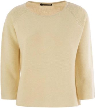 Max Mara Boot-hals Trui - Dames - Ronde hals truien - Beige - L - Katoen - Truien & Vesten