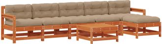 vidaXL Conjunto De Sof&aacute;s De Jard&iacute;n 7 Pcs Marr&oacute;n Cera Pino Macizo Vidaxl
