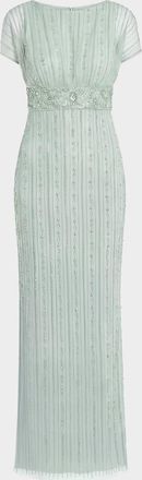 Mac Duggal Embellished Mesh Blouson Column Gown