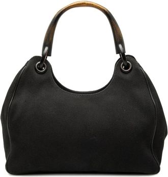 Gucci Pre-owned Shoulder Bags, female, Black, Size: ONE SIZE Pre-owned Vintage Bamboo Handle Canvas Shoulder Bag