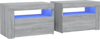 vidaXL Vidaxl - Mesitas de noche con led 2 unidades gris sonoma 60x35x40 cm