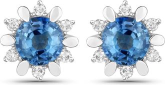 Diana M. Jewels Blue Sapphire Round 5.50mm ( NR ) - 2Pcs + White Diamond F/C Round 1.50mm - 12Pcs (I1-I2/I color) ( Push Post )