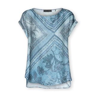 Elena Miro Overhemden, Dames, Blauw, 5Xl, Satijn, Gedrukte Viscose Satijnen Blouse