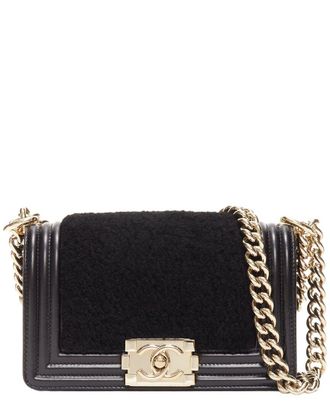 Chanel Black Shearling Leather Boy Small Cc Chain Flap Bag (Authentic Pre- Loved)