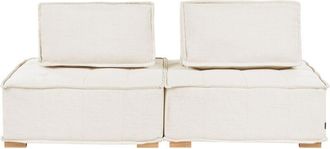 Beliani Sofa Off-White Fabric Upholstery Solid Wood Legs 2 Seater Modular Modern Quilted Seat Living Room TIBRO