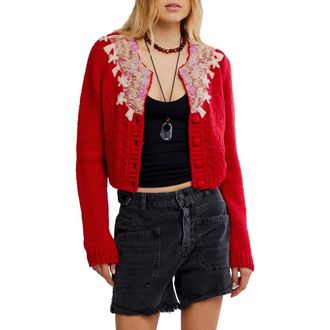 Free People Pixie Beaded Floral Cardigan in Red at Nordstrom Rack, Size Medium