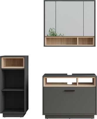 Vicco Conjunto De Muebles De Ba&ntilde;o Beatrice, Antracita/sonoma, 3 Piezas Con Unidad Midi
