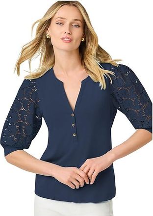 Lilly Pulitzer Ronson Eyelet Knit Top Womens Clothing Low Tide Navy : XXS, Cotton/Modal/Spandex