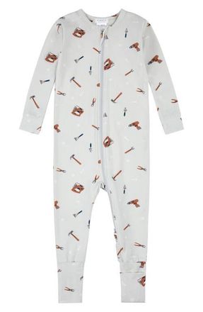 Petit Lem Tool Print Convertible One-Piece Pajamas in Light Grey at Nordstrom, Size 18M