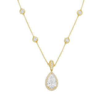 Diana M. Jewels 14kt Yellow gold Lab Grown 4.00 ct Pear Diamond Halo Pendant With Bail