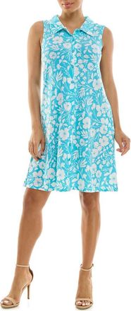 Nina Leonard Sleeveless Trapeze Dress in Rift/White at Nordstrom Rack, Size X-Large