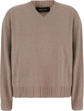 Fabiana Filippi V-hals Trui - Dames - V-hals truien - Beige - S - Wol - Truien & Vesten