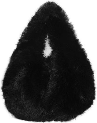 Generic Womens Plush Bags Fluffy Ladies Leather Hand Bag Classic Trendy Design Casual Vintage(Black)