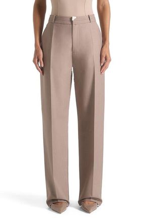 Mani&egrave;re De Voir Doria Tailored Trousers With Waistband Detail in Taupe at Nordstrom, Size 14